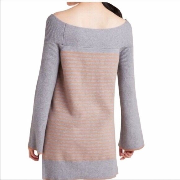 Anthropologie Grey Orange Striped Wide Neck Elise Ribbed Tunic Medium - Picture 2 of 10